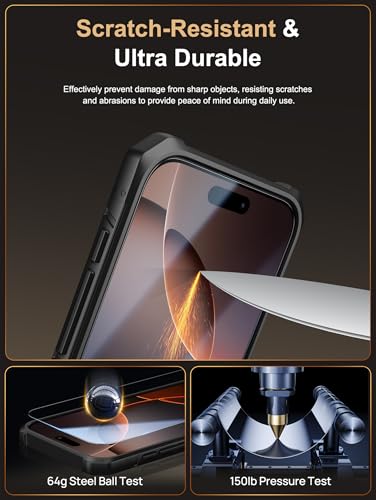 Image of Vihibii for iPhone 16 Pro Max Case with [2X Screen Protector], Built-in Card Holder (4 Cards), [RFID Blocking] & Slide Camera Cover & Tempered Glass Films, Rugged Wallet Case for 16 Pro Max, Black