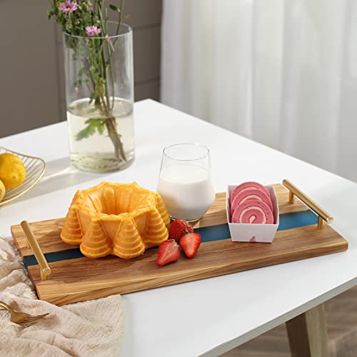 EVERBBKING Serving Tray Olive Wood Resin Serving Board Decorate Wood Serving Organizer Storage - Thumbnail 2