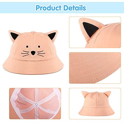 4 Pieces Cute Cat Bucket Hat Fisherman Cap Summer Beach Sun Protection Widen Brim Hat For Adults Kids (56-58 Cm) #TOP2