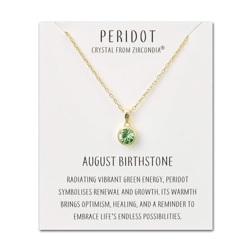 Philip Jones 18k Gold Plated August (Peridot) Birthstone Necklace Created with Zircondia Crystals