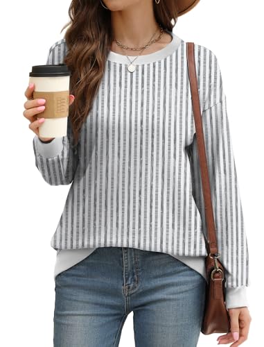 Image of Saloogoe Sweatshirts for Women Crewneck Long Sleeve Loose Fit Tops Color Block Ribbed Trim Fashion 2025