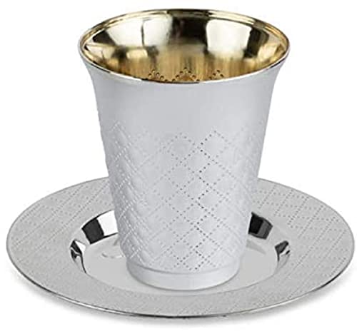 20 Pc 10 Pack 5 Ounce Kiddush Cups and 10 Plates (Trays or Saucers) Set - Silver Like Coated, Heavy Duty Plastic, Disposable Silverware for Wine, Tea at Wedding, Passover Seder