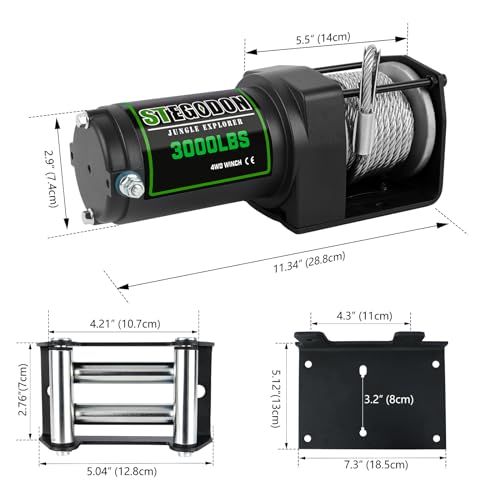 Image of STIMULATER 3000lb ATV Winch,Electric Winch 12V,Steel Cable Winch, with Wireless Remote and Manual Switch, with Hawse Fairlead & Hook,IP67 Waterproof,Suitable for Most Trailers and ATV winchs