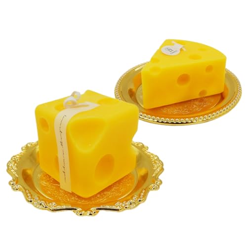 Bougies gâteau au fromage faites main et leurs bougeoirs dorés raffinés en cire de soja