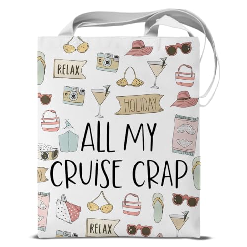 KSFFWQIN Cruise Gifts for Women Canvas Tote Bag Cute Summer Vacation Cruise Bag Reusable Grocery Bags for Travel Crusing Vacation Summer Holiday Beach Totes