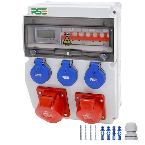 BAUSTROMVERTEILER WANDVERTEILER KOMPLETT VERDRAHTET 32A 16A 230V MIT CEE DOSE ZÄHLER IP65 8. 1x32a 1x16a 3x230 MIT LS+ZÄHLER