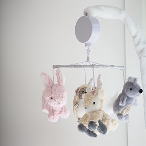 Levtex Baby - Everly Musical Rotating Baby Crib Mobile - Deer, Bunny, Squirrel, Hedgehog - Tan, Pink, Cream, Grey - Nursery Accessories