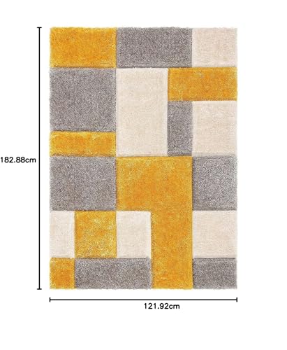 Image of Rectangular 3D Shaggy Carpet Soft Fluffy Fur Rug for Living Room /Bedroom (4x6 ft, Mustard Yellow /Silver /Ivory)