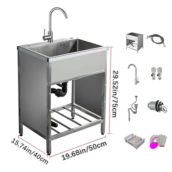 Lavello Da Cucina Professionale In Acciaio Inox - 100x51x80 Cm, Vasca Singola Con Rubinetto
