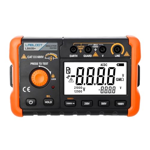 Labloot LB60B+ Digitales DC-Niedrigwiderstandsmessgerät, 250 V, 500 V, 1000 V,digitaler Isolationswiderstandstester für den Innen- und Außenbereich