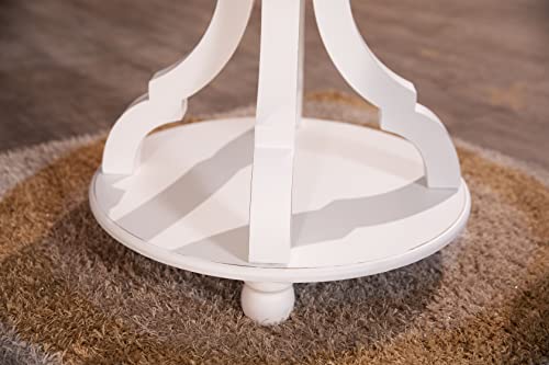 Finecasa Small Round Table, Round End Table With Shelf, 22.05X23.62 Inches, Accent Tables With Carved Legs For Bedroom,Nightstands,Small Round Side Tables Living Room, White #TOP2