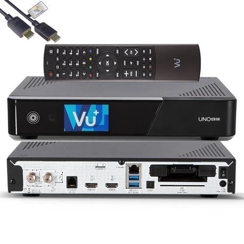VU+ UNO 4K SE E2 - Ricevitore satellitare Linux (DVB-S2 FBC Twin Tuner, 4K HDR, HDMI 2.0, USB 3.0, CI + lettore di schede, display LCD da 2,4, HTS e-com HDMI, TV Box con funzione PVR)