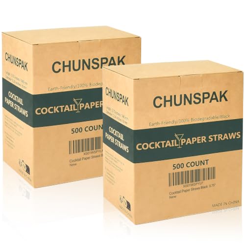 Black Paper Straws 5.75 inch - 500 Bulk Biodegradable Paper Drinking Straws and Stir Sticks for Coffee and Cocktails (Pack of 2)