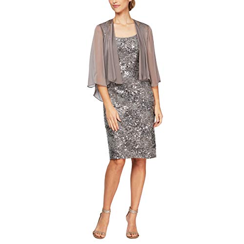 Image of Alex Evenings Women's Short Embroidered Dress with Illusion Jacket