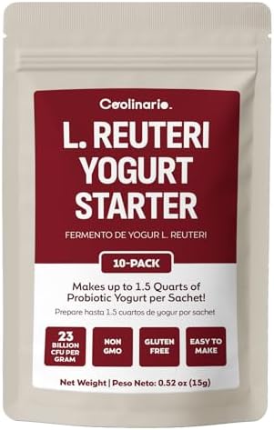 Coolinario L Reuteri Yogurt Starter (10-Pack, 1.5g Sachets) Yogurt Starter Culture with Lactobacillus Reuteri Probiotics | Creamy & Delicious | Non-GMO, No Preservatives, Gluten Free