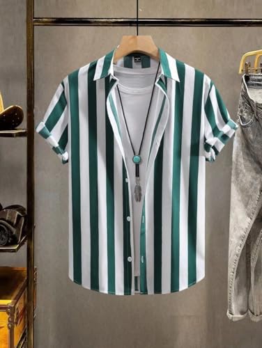 Image of Men's Striped Slim Fit Half Sleeves Stratchable Printed Shirt