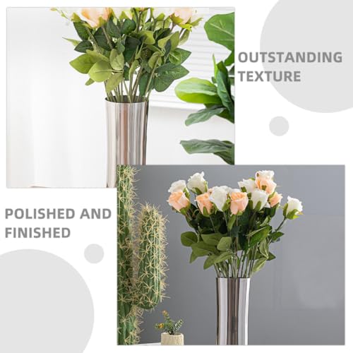 Vase à fleurs moderne en acier inoxydable argenté à surface lisse - 4