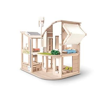 PlanToys Green Wooden Dollhouse with Furniture - Chemical-Free Green Toy