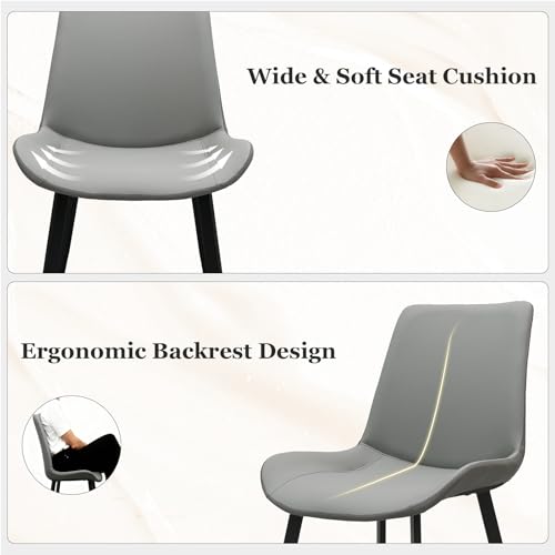Image of Modern Dining Chairs Set of 4, PU Leather Dining Room Chairs, Upholstered Kitchen Chairs with Ergonomic Backrest & Sturdy Metal Legs, Two-Tone Design in Light Grey & Dark Grey