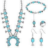 Henoyso Juego de 4 piezas de joyería occidental turquesa para mujer, collar de piedra howlita y aretes y cadena de muñeca