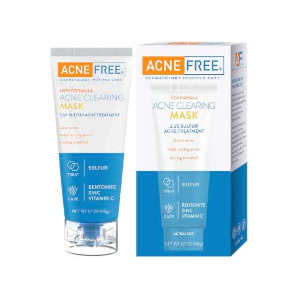 AcneFree Acne Clearing Mask, 3.5% Sulfur Acne Treatment, Absorbs Excess Oil and Unclogs Pores with Vitamin C, Bentonite, and Zinc, 1.7 Ounce