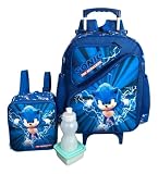 Kit Mochila Escolar Sonic Filme Game Tam G Rodinha Infantil
