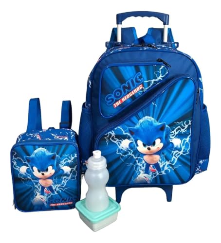 Kit Mochila Escolar Sonic Filme Game Tam G Rodinha Infantil