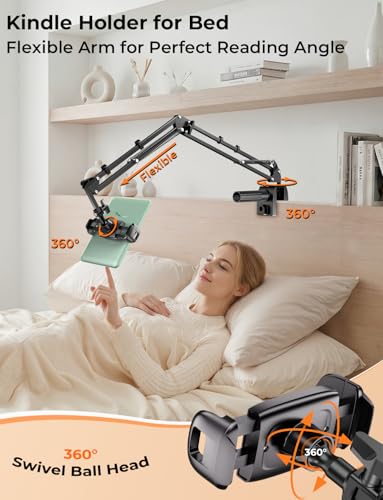 Handy Halter Bett Kindle Halterung Tisch - [360°Drehbarer Sockel] [Flexibler Klappbarer Arm] Handyhalterung Ständer für iPhone 17 16 15 14 Pro Max/Galaxy S25 S24/Kindle/Switch, 4,7-8,6 Zoll Smartphone