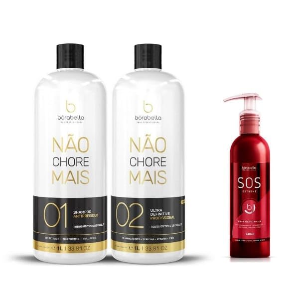 No More Tears Hair Treatment Kit – Anti-Residue Shampoo 01 1 L / 33.8 fl oz + Ultra Definitive Treatment 02 1 L / 33.8 fl oz + SOS Extreme Repair Treatment 240 mL / 8.1 fl oz – Borabella