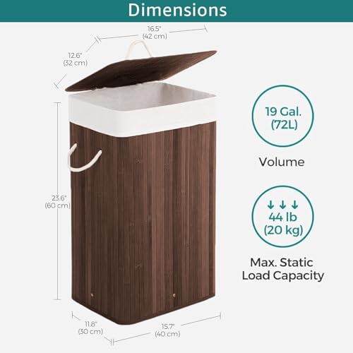 Image of LUXE HOME INTERNATIONAL Stripe Bamboo Laundry Basket with Lid | Eco-Friendly, Foldable & Lightweight Organizer (Brown, 40x30x60 cm, Pack of 1)