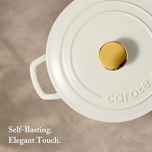 CAROTE 7QT Enameled Cast Iron Dutch Oven Pot with Lid, Heavy-Duty Dutch Ovens for Sourdough Bread Baking, Braising, Stews, Roasting, Healthy & Non-Toxic, Dual Handles, All Stovetop Compatible, Oven Safe up to 500° F, Cream White - Thumbnail 6