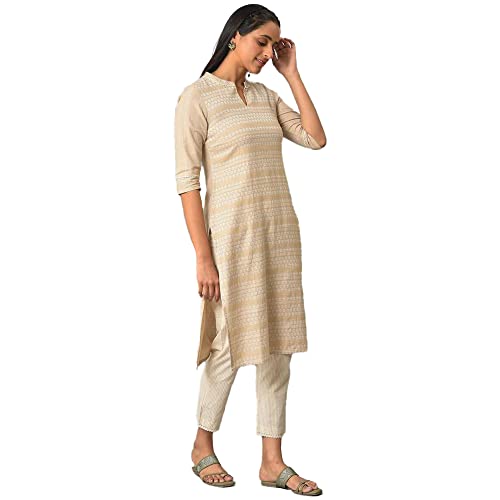 Image of Aurelia Women's Cotton Straight Fit Straight Solid Regular Floral Printed Kurta