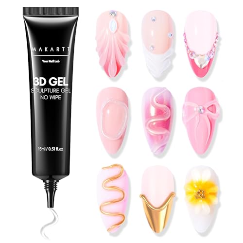 Makartt Gel 3D Nail Art - 3 en 1 Rhinestone Glue Gel pour Ongle & Colle à Ongles Sculpting Gel Polish pour Nail Charms Design dans la salon DIY at Maison Transparent UV...