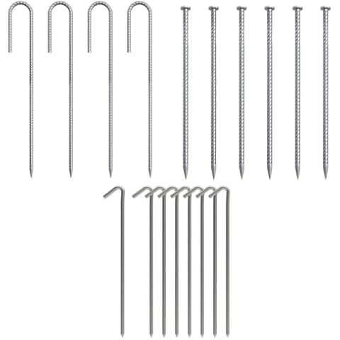 VVOKGO RebarStakes 12 Inches Long 1/4 inch Diameter (4pcs) and 16 Inch Rebar Stakes 1/2 Inch Diameter Spikes (6pcs) and 9 Inches Heavy Duty Tent Stakes (8pcs) Cover