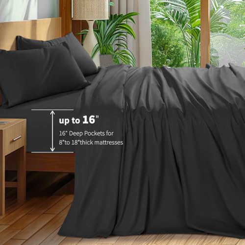 Shilucheng 100% Egyptian Cotton Queen Size Sheets Set (Black, Queen) - image 7