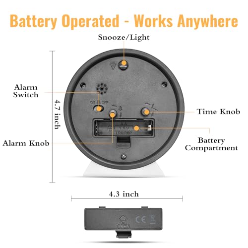 Image of 4.5 Inch Small Silent Analog Alarm Clock, Retro Battery Operated Desk Clock with Night Light Stays On 4 Seconds Vintage Metal Table Clock for Bedside, Nightstand, Bedroom, Office, Bathroom - White