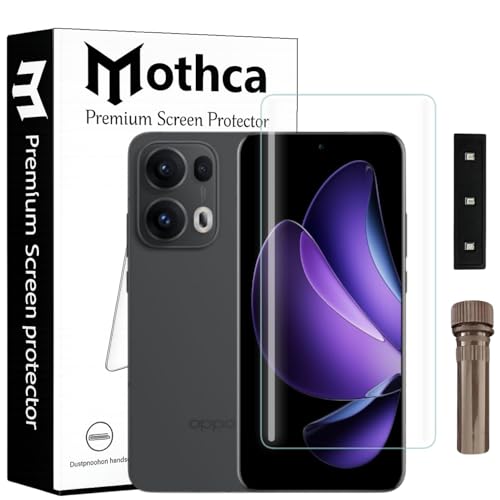Image of Mothca Curved UV Tempered Glass Screen Protector for Oppo Reno 13 Pro | Transparent | Pack of 1 | Full Screen Coverage with UV Installation Kit