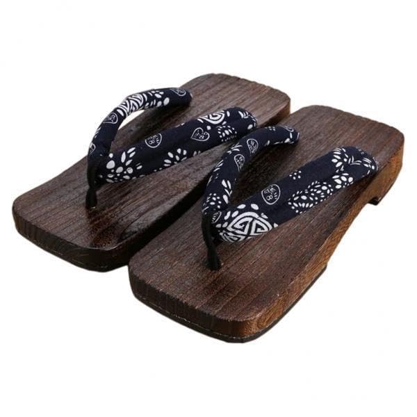 HEAVENGLOW 2xJapanese Clogs Slippers Geta Sandals Flip Flops for Men Women Blue Square 44|As Per Descriptions|Slippers-image-42