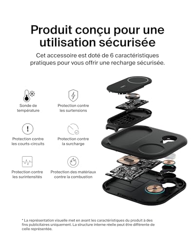 Belkin BoostCharge Socle de Recharge 3-en-1 aimanté et Pliable Qi2, 15 W, Compatible MagSafe, pour iPhone 17, iPhone Air, Pixelsnap, Apple Watch, AirPods, Adaptateur Secteur Inclus - Noir
