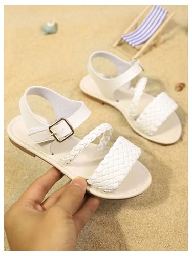 Image of GORGLITTER Girl's Leather Ankle Strap Flat Sandals Dressy Braided Round Open Toe Summer Vacation Beach Cute Sandals 2025
