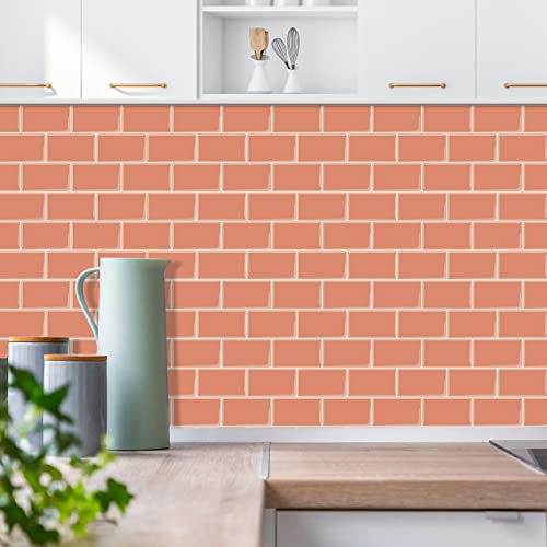 Upgraded, Waldecoo Subway Backsplash Tiles For Kitchen And Bathroom, Stick On Backsplash For Bathroom, 10-Sheet Orange Self Adhesive Wall Tiles (12"×12") #TOP3