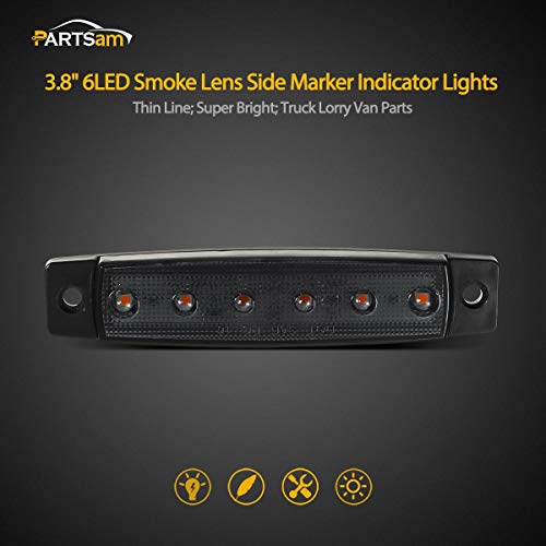 Image of Partsam 5Pcs 3.8 inch Thin Amber 6 LED Side Marker Clearance Lights Indicators for 12V Trucks Trailers Lorry Van Bus Pickup, Smoked Lens, Sealed Waterproof