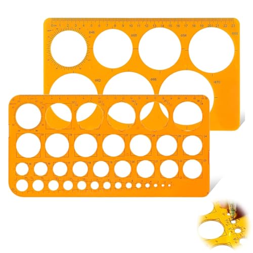Kryzulax 2 Stück Kreisschablone zum Zeichnen,Schablonenlineal aus Kunststoff,Kreis Lineal Zum Malen,Für Zeichenset zum Lernen,Entwerfen,Büro,Transparent Orange