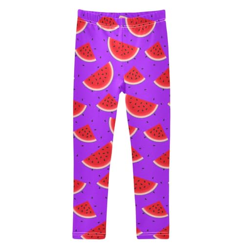 Girls' Leggings Ankle Length Printed Leggings Purple Watermelon Black Seed Soft Comfort Pants for Kids 4-10 Years
