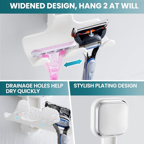 Image of TAILI Suction Cup Razor Holder for Shower Wall 2 Pack, Versatile Suction Cup Hooks for Razor, Towel, Loofah, Squeegee, Cell Phone, Removable Damage-Free Hanging Shower Hook, Shaver Holder, White