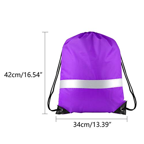 Image of KUUQA 12 Pcs Drawstring Backpack Bag Bulk Reflective Backpack Purple String Bags Cinch Sack Backpack for Team Yoga Sport Gym Traveling