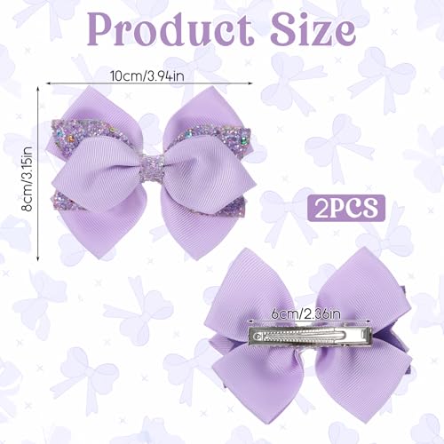 2 Pcs Purple Hair Bow Clips, Sparkly Glitter Alligator Barrettes for Girls, Light Purple Hair Bows, 3.94 Inch Lavender Bowknot Hairpin with Dot Sequin for Cheerleader Birthday Parties miniatura 5
