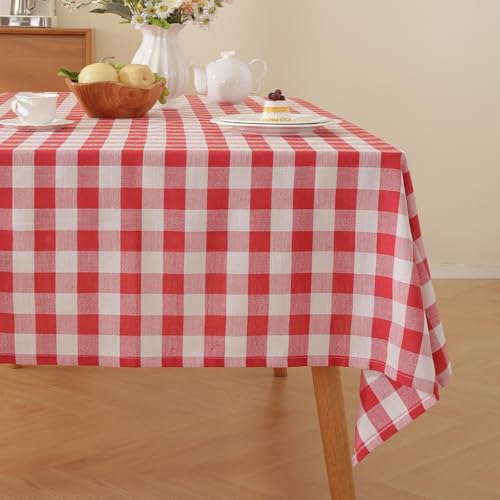 Alsoo Gingham Tablecloth Rectangle Table Cloth Heavy Duty Cotton Checkered Table Cover Buffalo Plaid Tablecloths for Spring Picnic Kitchen Dining, Red and White,60 * 75 inch