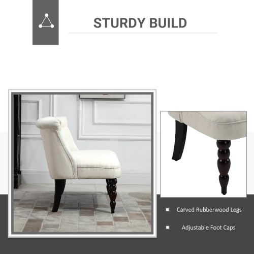 Image of HOMCOM Fabric Loveseat with Wood Legs, Buton Tufted Settee, Cream White
