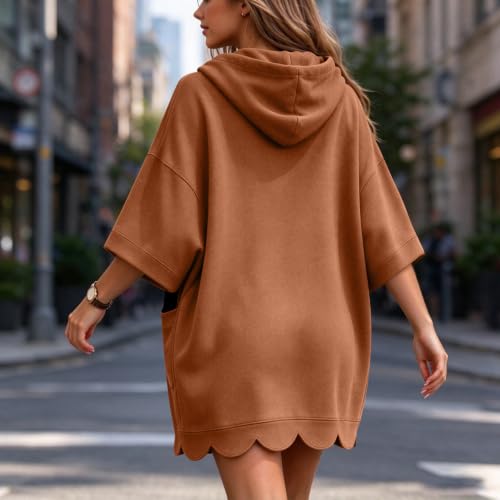 Oversized Hoodie Dress for Women 3/4 Sleeve Y2k Scalloped Sweatshirt Dress - image 3